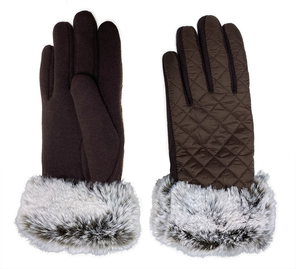 Estelle Quilted Poly Glove with Faux Fur Cuff