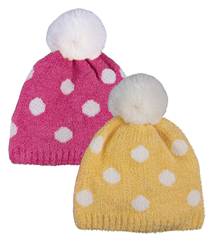 Dotty Polka Dot Chenille Knit Beanie, Pom Top