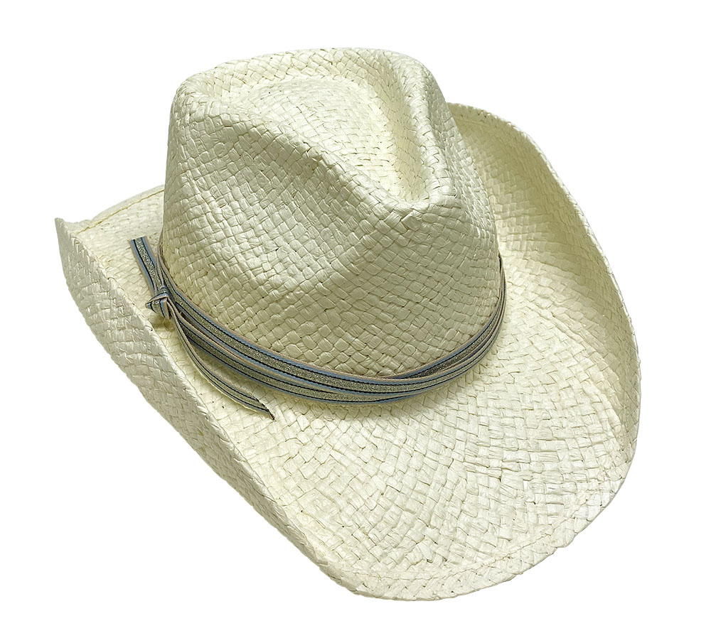 Rhinestone Cowgirl Straw Western, Ivory, Striped Band