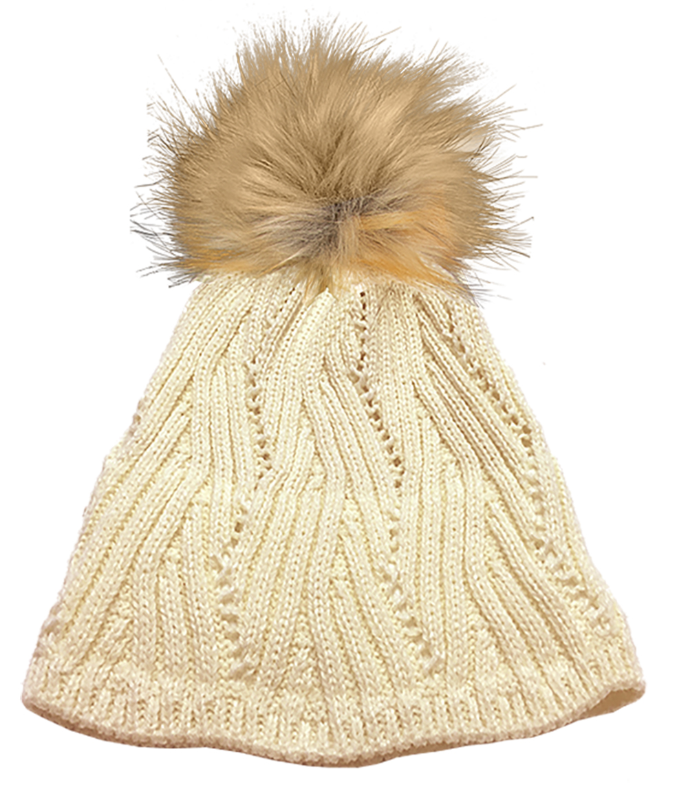 Trixie Wavy Rib Knit Cap with Faux Fur Top