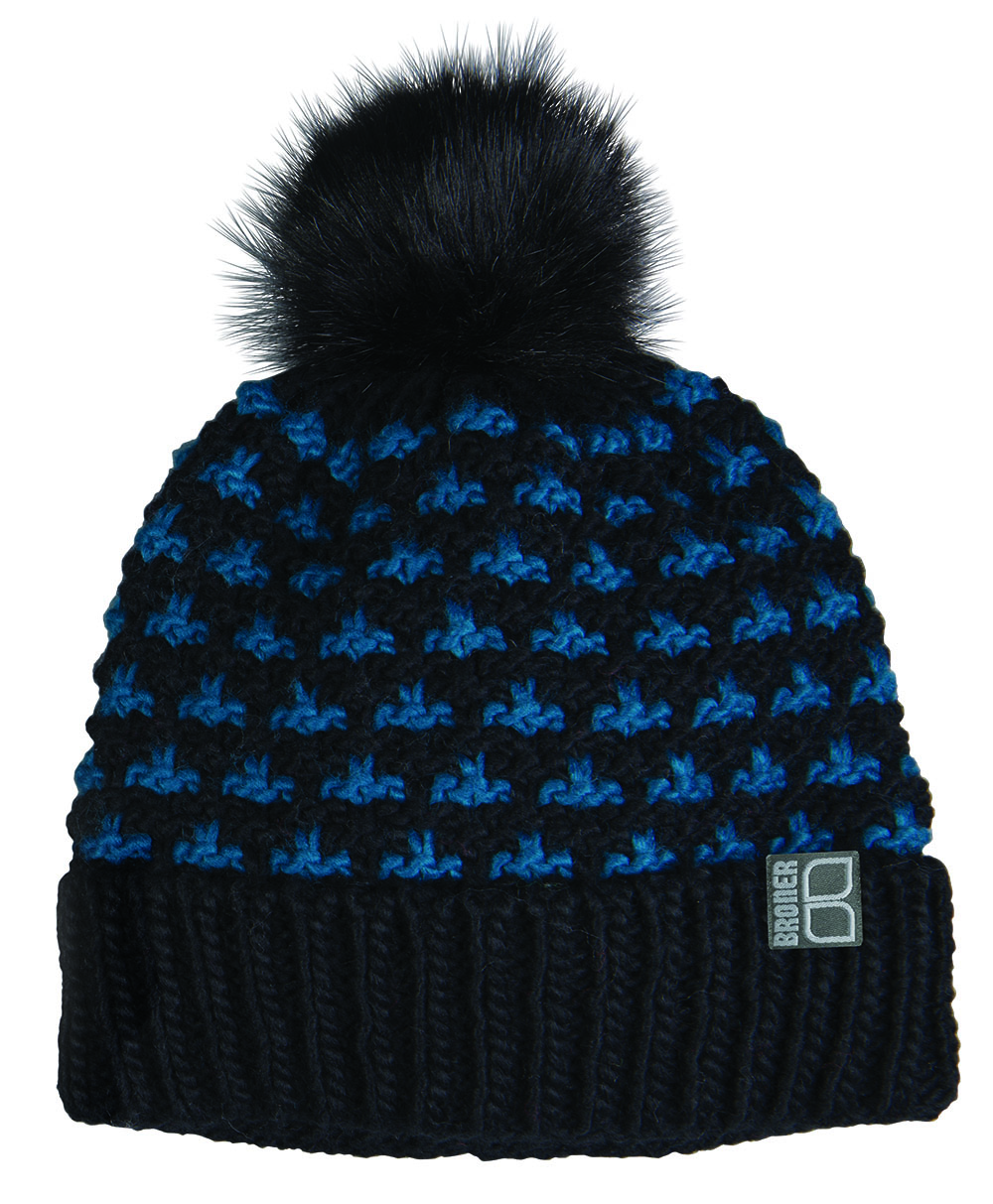 Black Dual Color Textured Beanie, FurPom