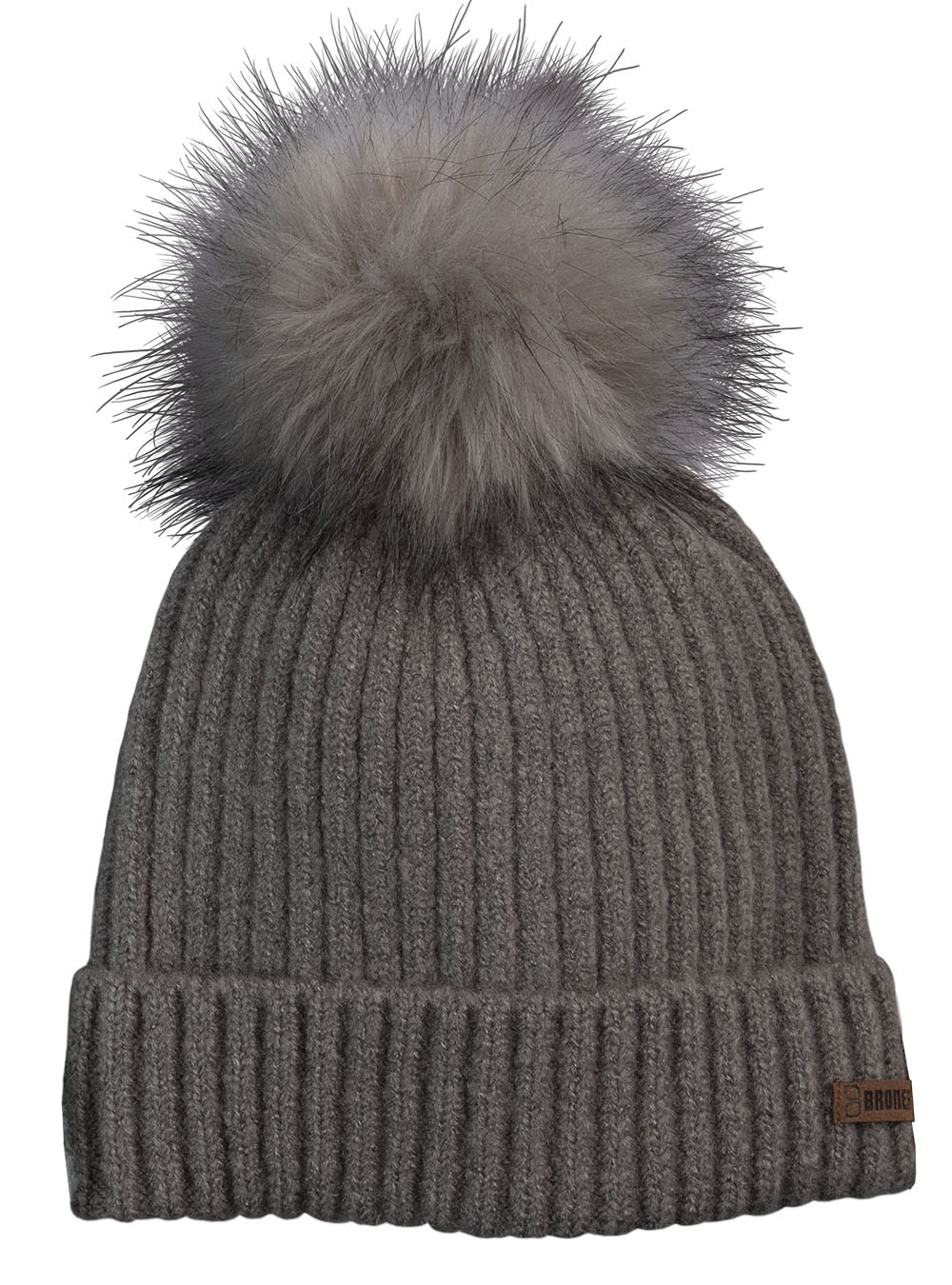 Ultra Soft Knit Cuff Cap, Fur Pom, Lead