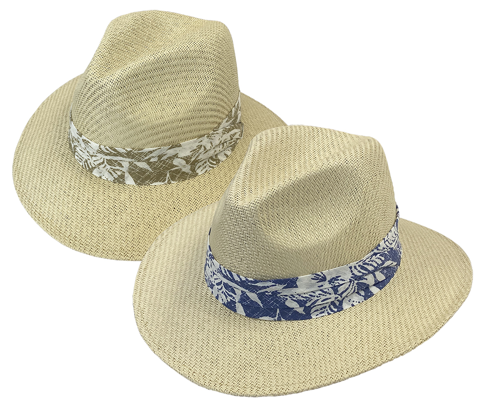 Straw Safari Hat, Muted FloralPrint Band